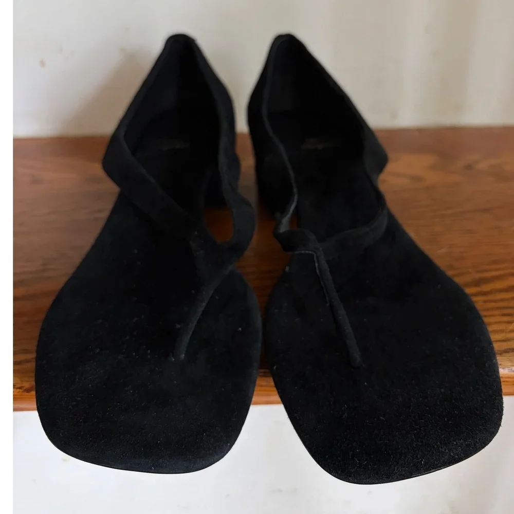 Jeffrey Campbell Black Suede Thong Block Heel Sandals Square Toe Womens 10